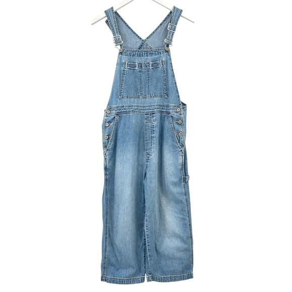 Gap Pants - 80s 90s Vintage GAP Light Medium Wash Blue Sleeveless Cropped Denim Overalls